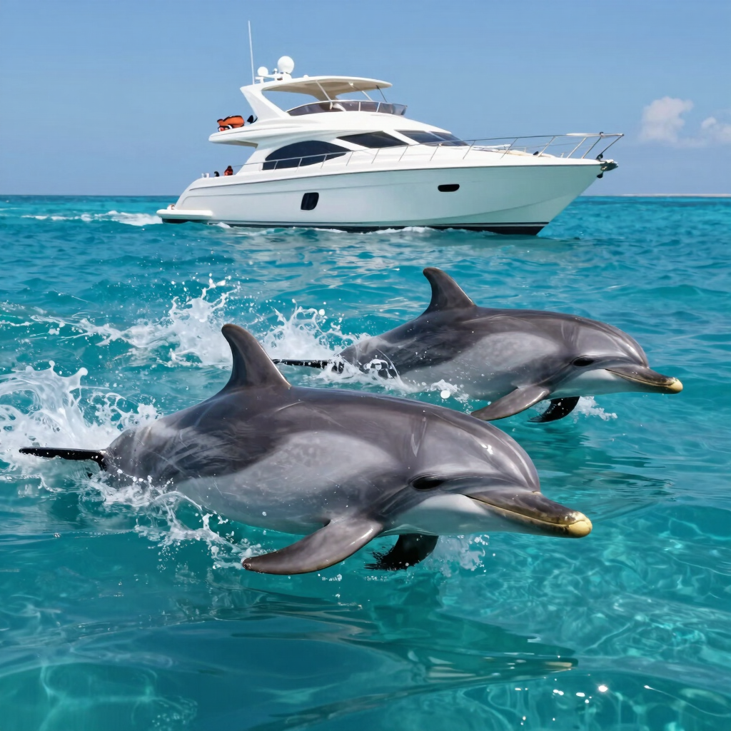 Tuk-tuk drives past palm trees and desert buildings.