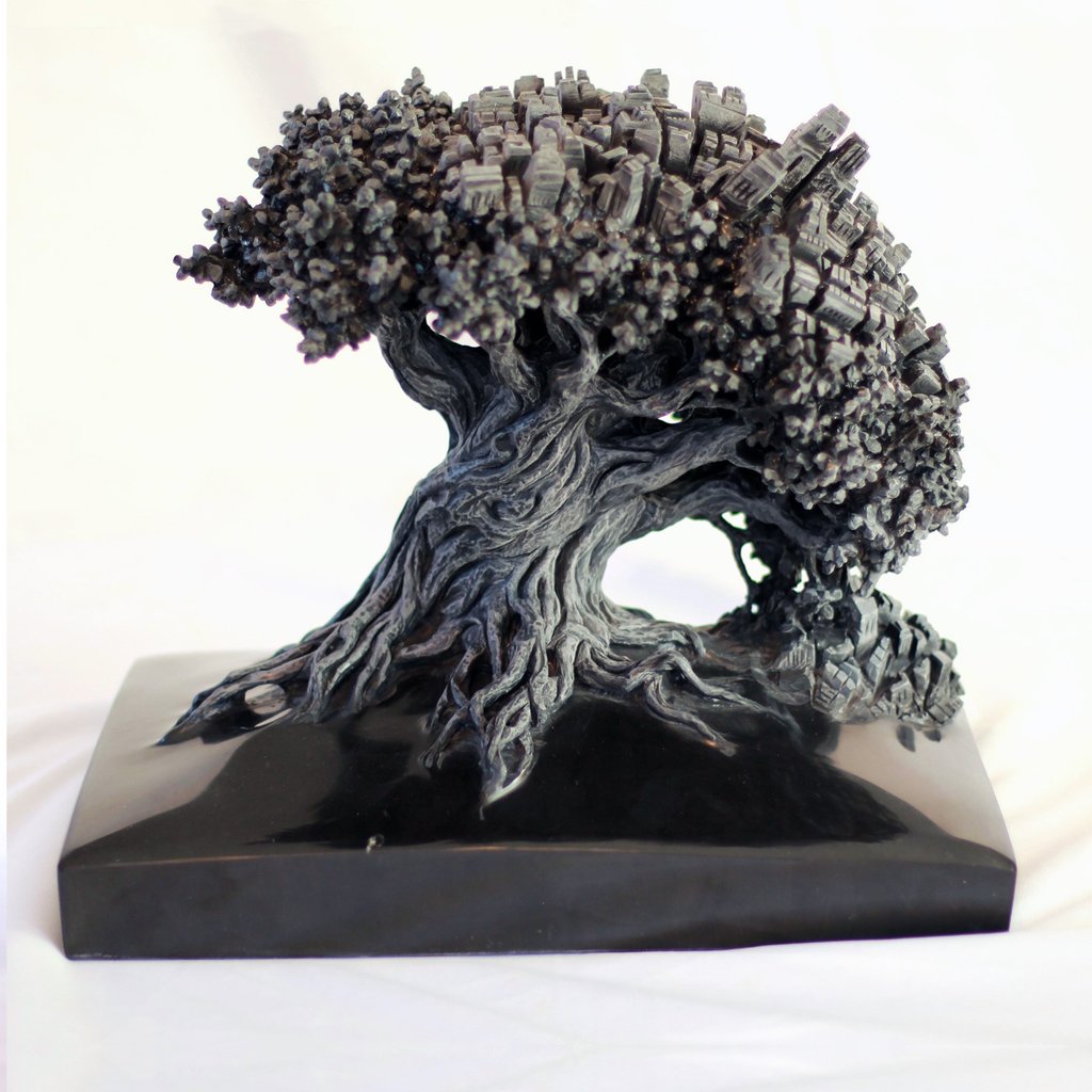 "Le cycle", sculpture en marbre noir de Golzinne du sculpteur français "Herrel"