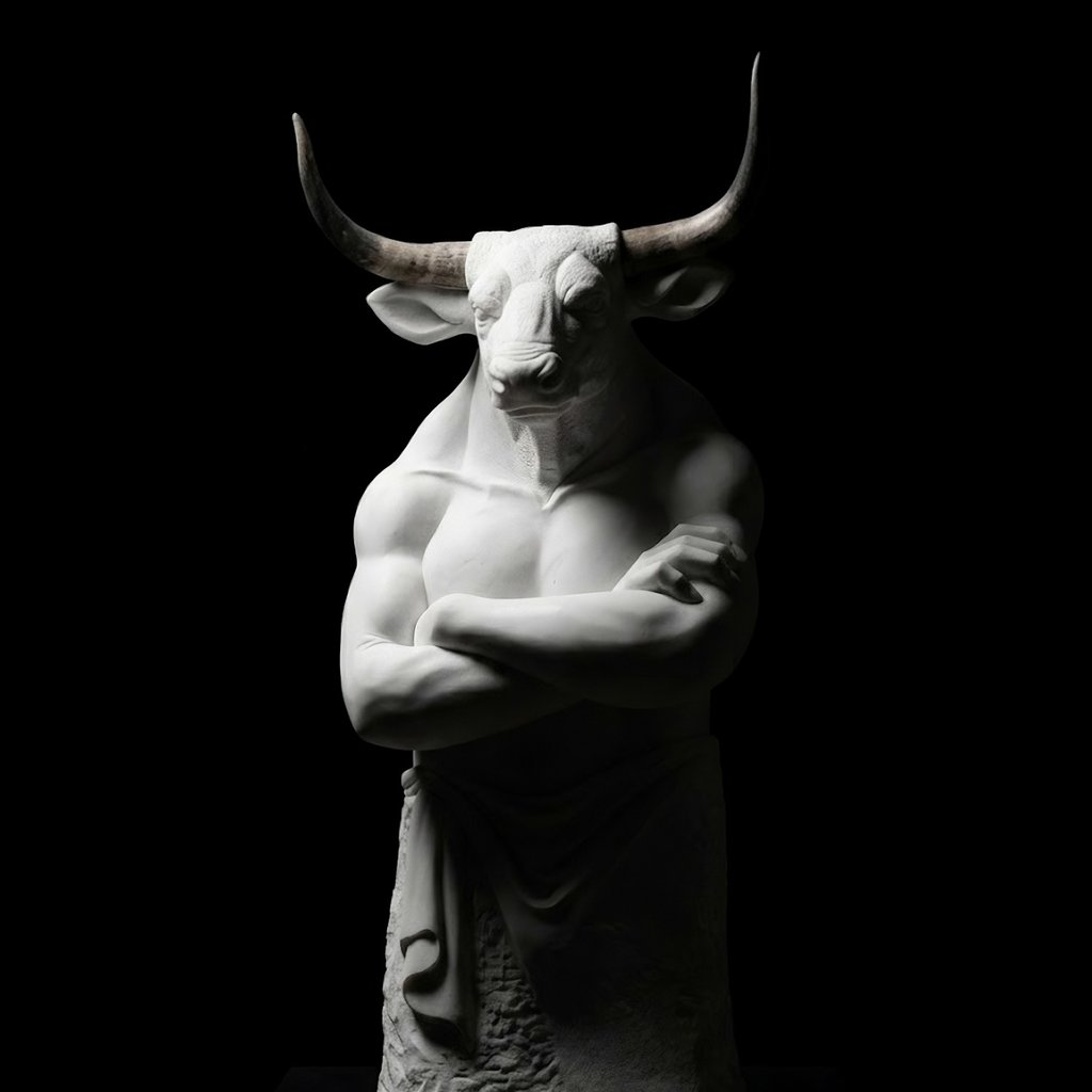 "Le minotaure", sculpture du minotaure en pierre de Berti par le sculpteur Herrel