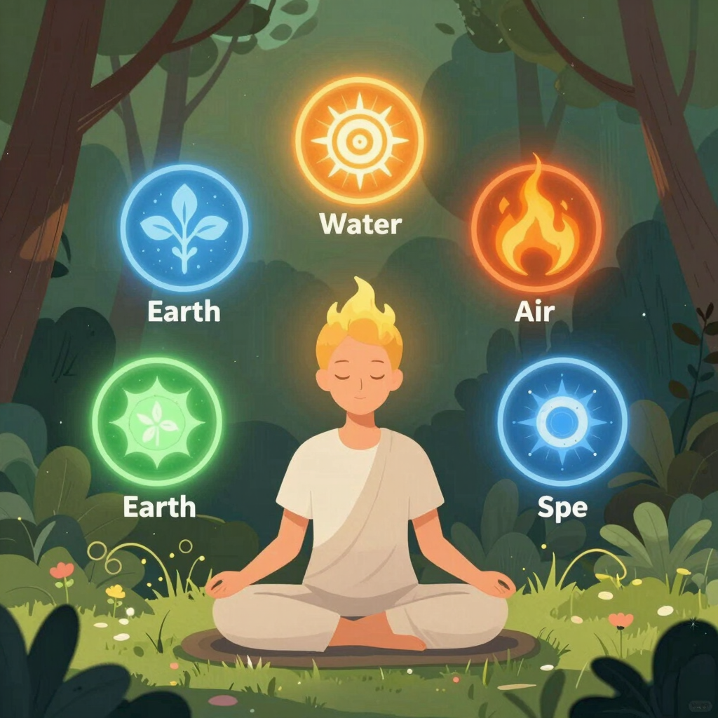 A serene Ayurvedic treatment room with warm natural lighting and calming herbal decorations.