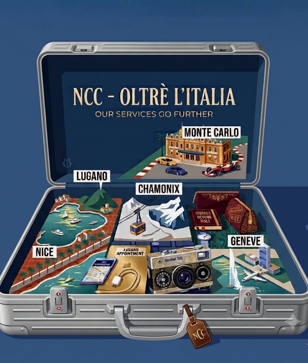 Our services as NCC to cities and places beyond Italy: Lugano, Chamonix, Geneve, Monte Carlo