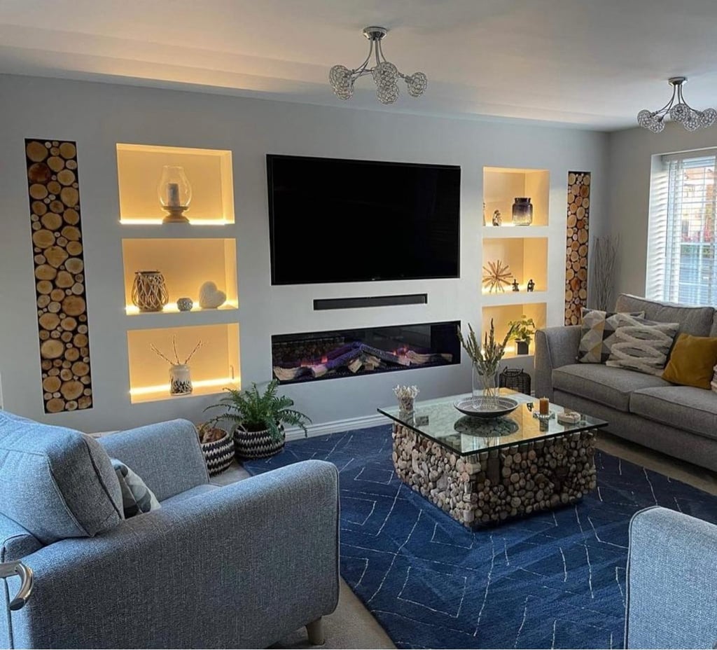 Contemporary media wall with decorative shelving