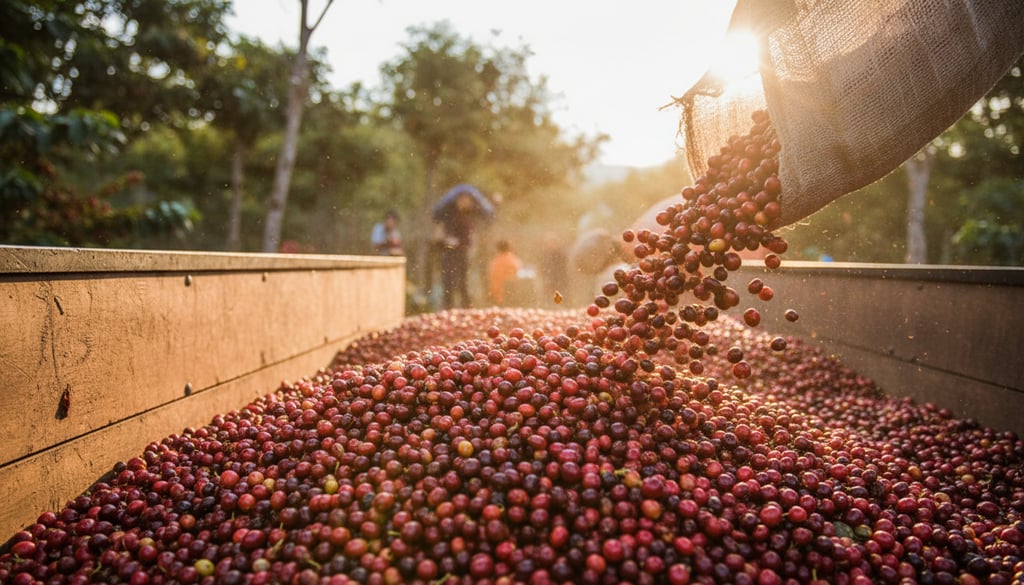 Ramo de café com crescimento vegetativo vigoroso e folhas novas brilhantes, mostrando a formação do 
