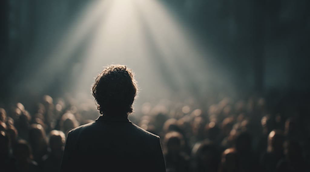 Entrepreneur standing in a spotlight representing a focused personal brand niche