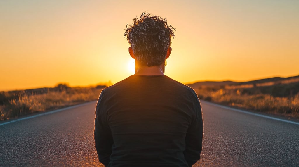 Man standing on a long road at sunrise symbolizing long-term personal brand growth