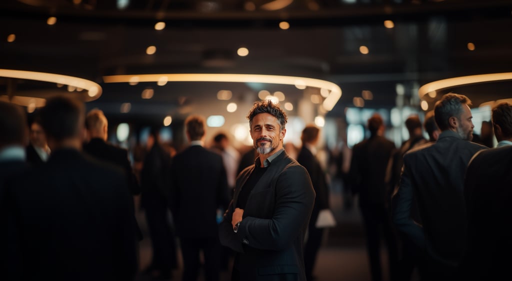 Coach speaking to engaged audience in a modern workshop setting