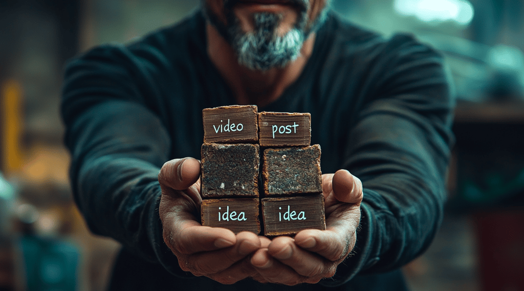 Man building a brand brick by brick representing daily content consistency