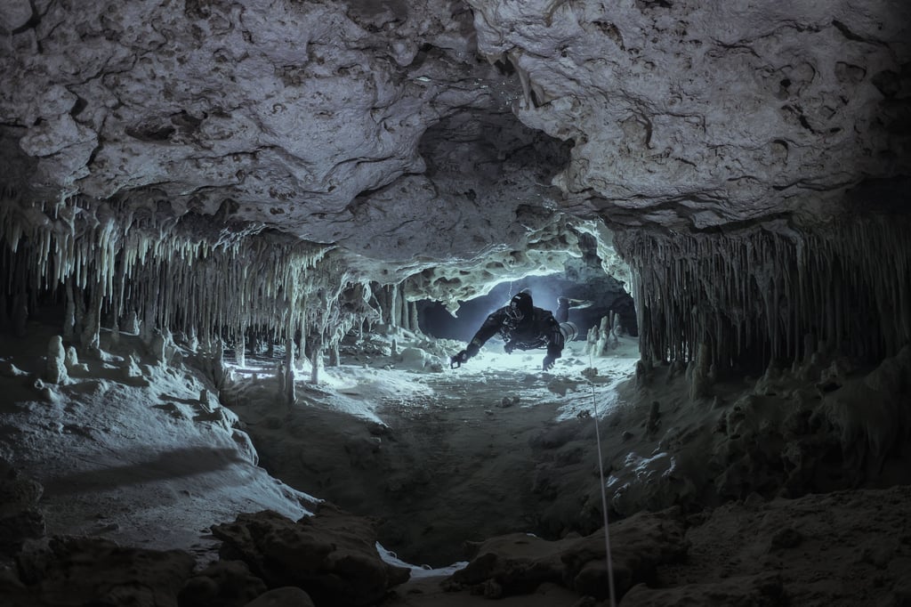 Cave diver in Mexican cenote - underwater photography from Liquid Light eBook