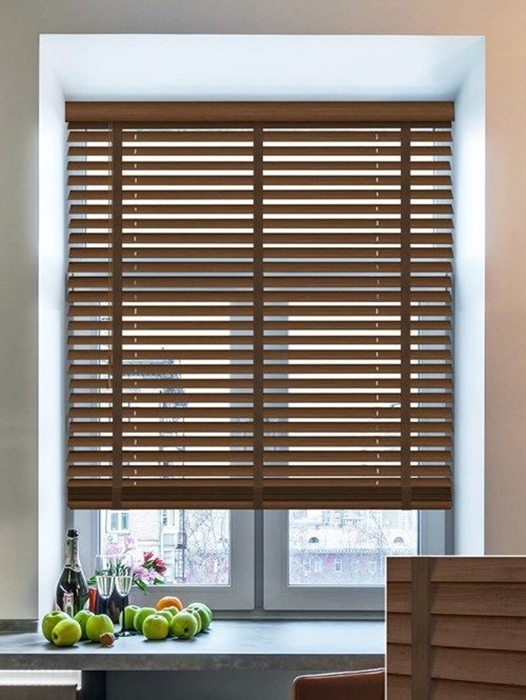 Wooden Venetian Blinds installed in a modern space