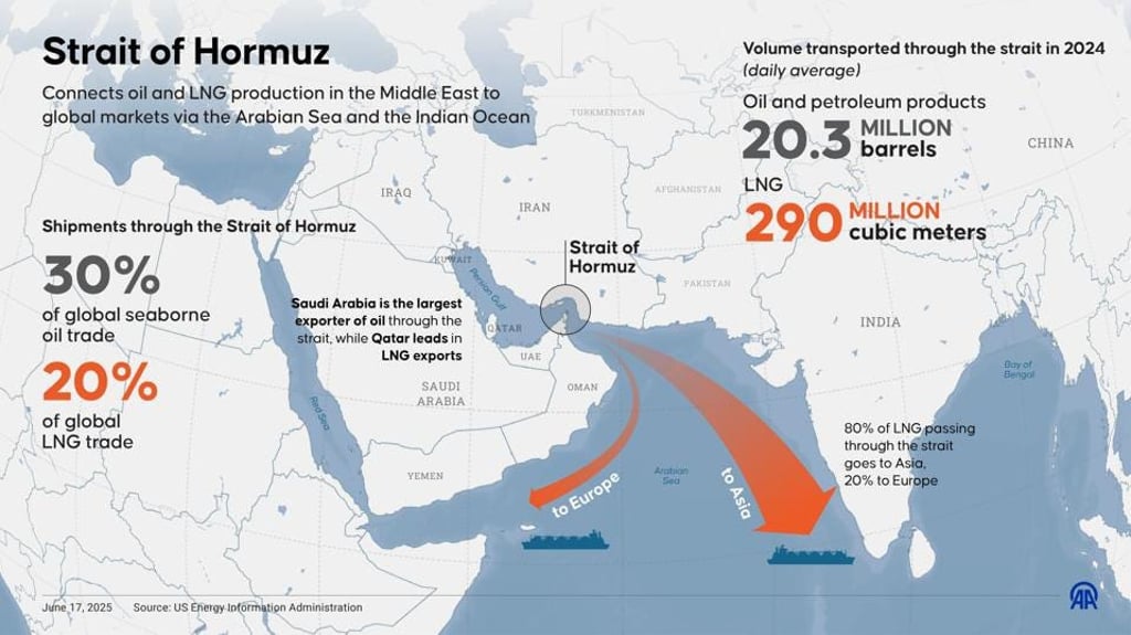Map of the Strait of Hormuz showing key oil transportation routes