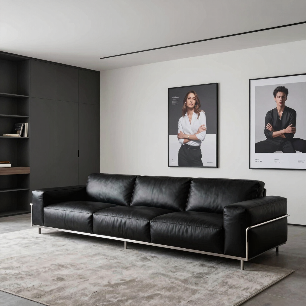 A serene living room featuring Marco's minimalist sofa and natural wood coffee table bathed in soft daylight.