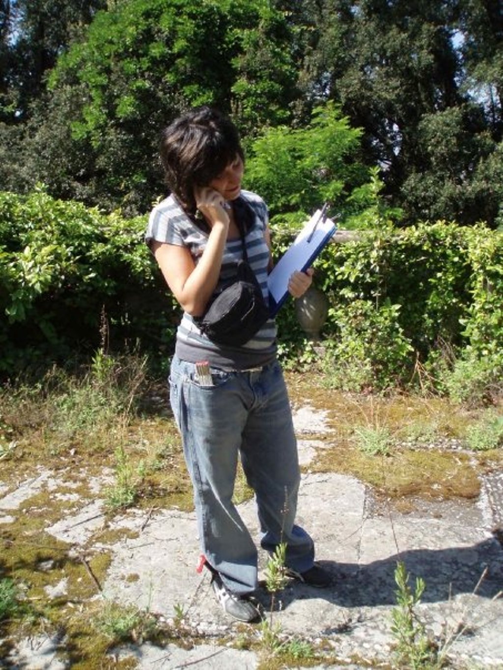 Erica Fossati surveying Villa Salviati in Fiesole during restoration, 2006