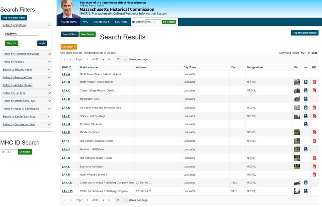MACRIS database entry for historic Tudor property in Lancaster Massachusetts
