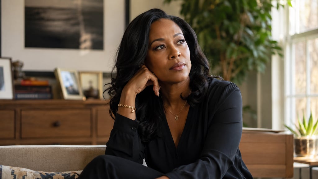 Black woman looking thoughtful and honest, carrying emotional weight but dignified.