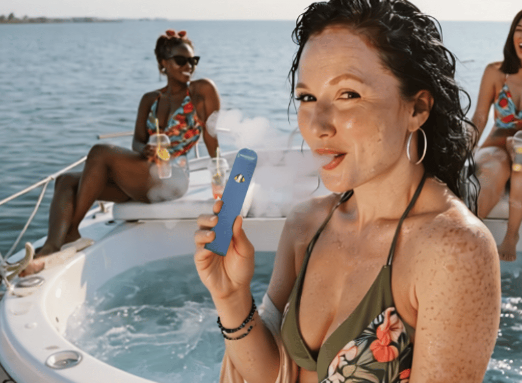 Women smoking vape on boat