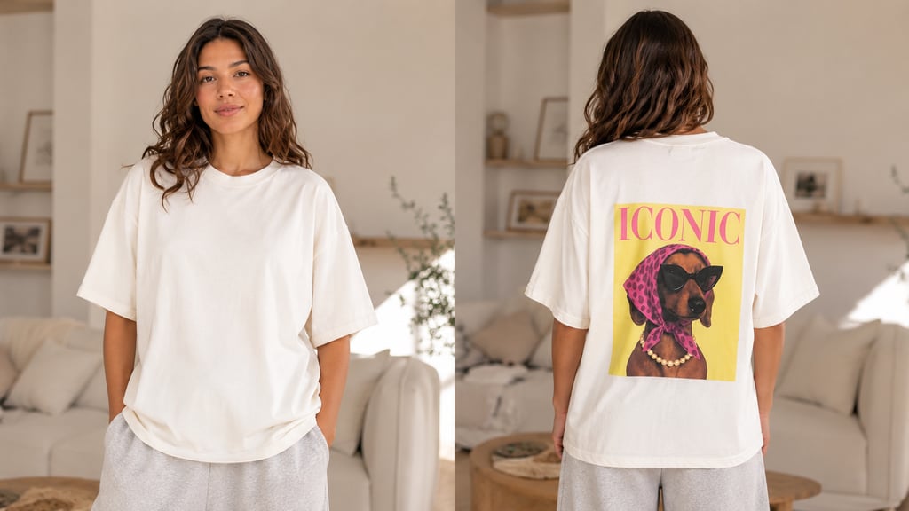 Femme en t-shirt oversize coton beige, coupe décontractée, journée quotidienne — BEWOOMAN