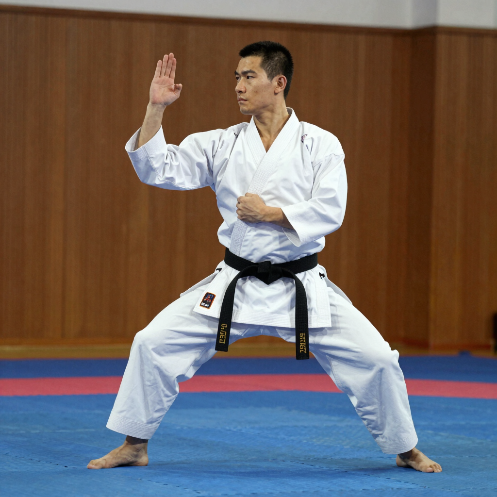 karateca treinando em um dojo