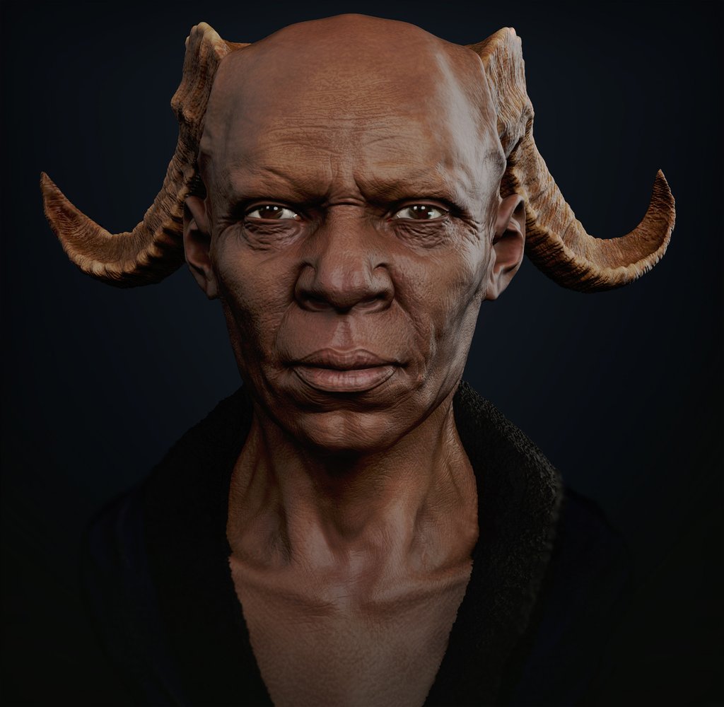 Detailed horned character portrait created using advanced 3D sculptural services