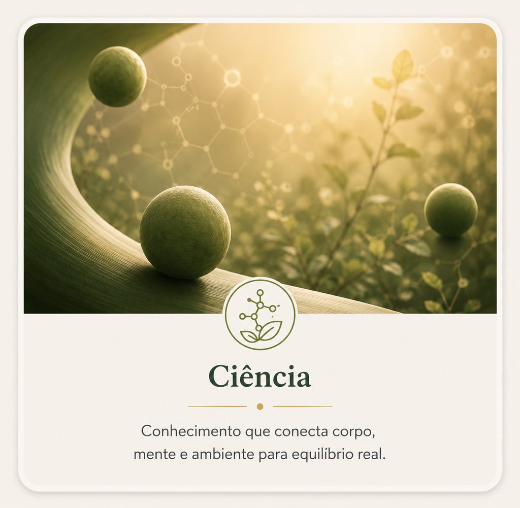 Imagem representando ciência e natureza com estruturas moleculares e esferas verdes sobre folha.