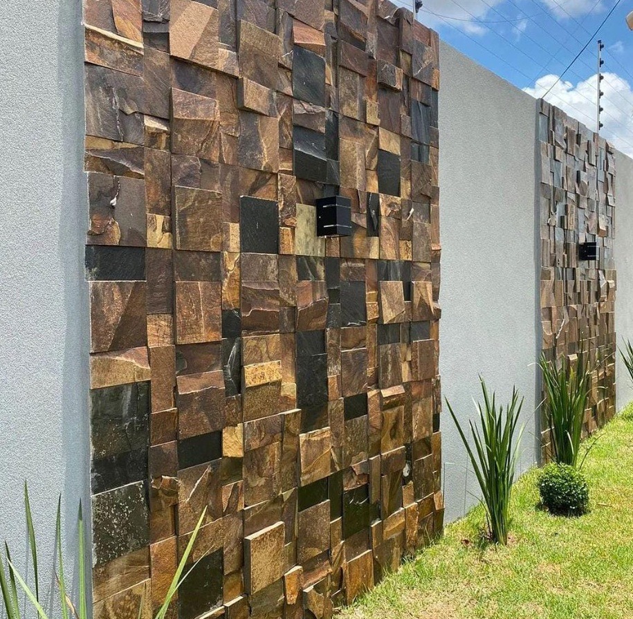 pedra ferro mosaico em placas fácil instalar paredes interna e externa. rústico e elegante. linda