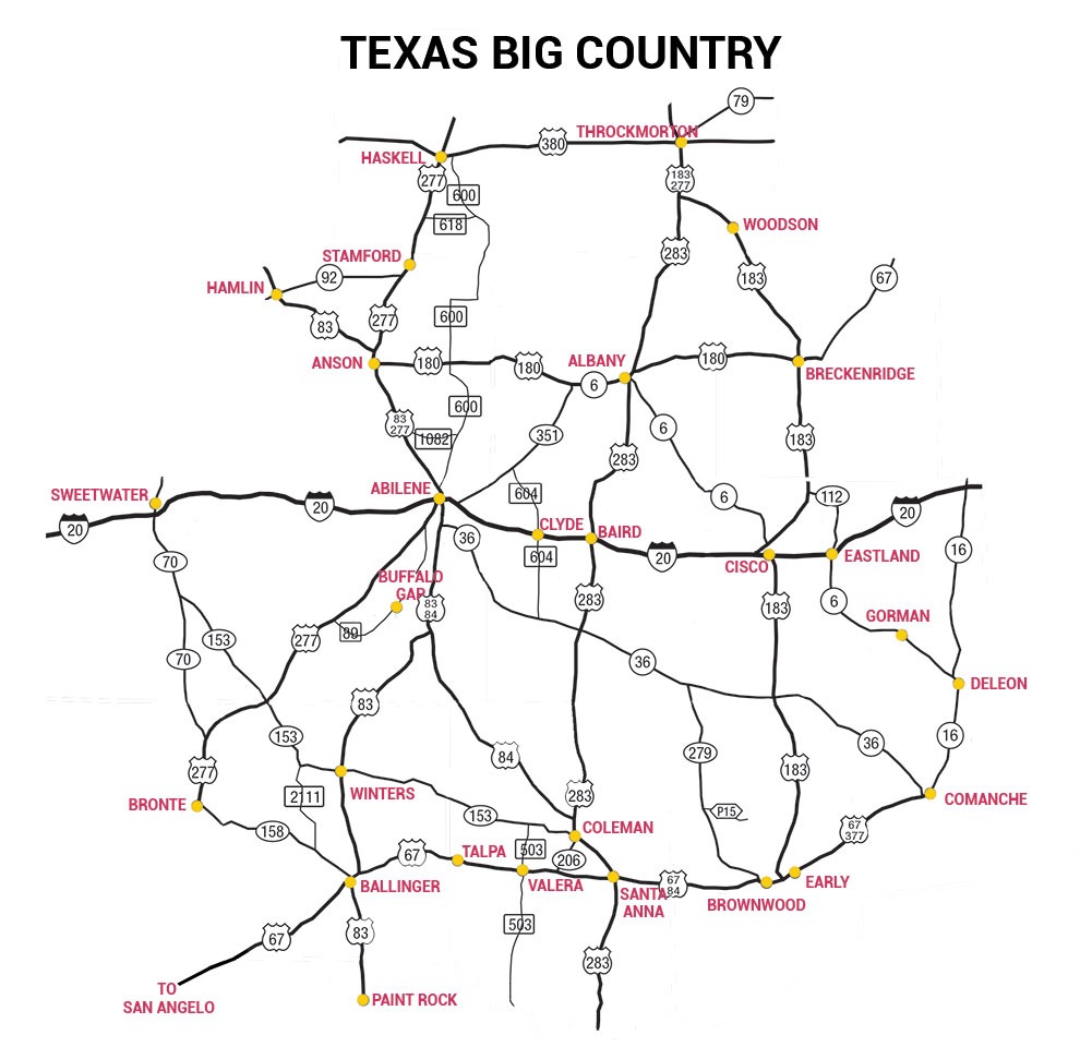 Landing Page Map of the Big Country, TX