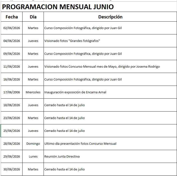 Actividades junio 2026