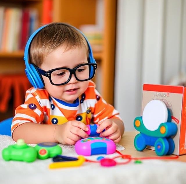 a young child wearing headphones