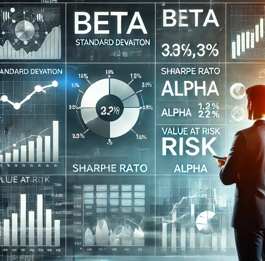 Chart comparing key risk metrics like beta, standard deviation, and Sharpe ratio in equity investmen