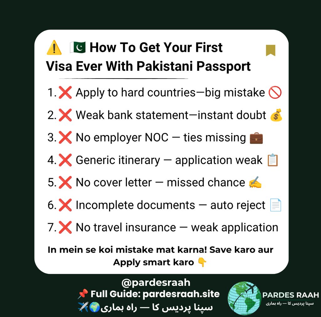 Guide on how to get your first visa with a Pakistani passport listing common application mistakes.