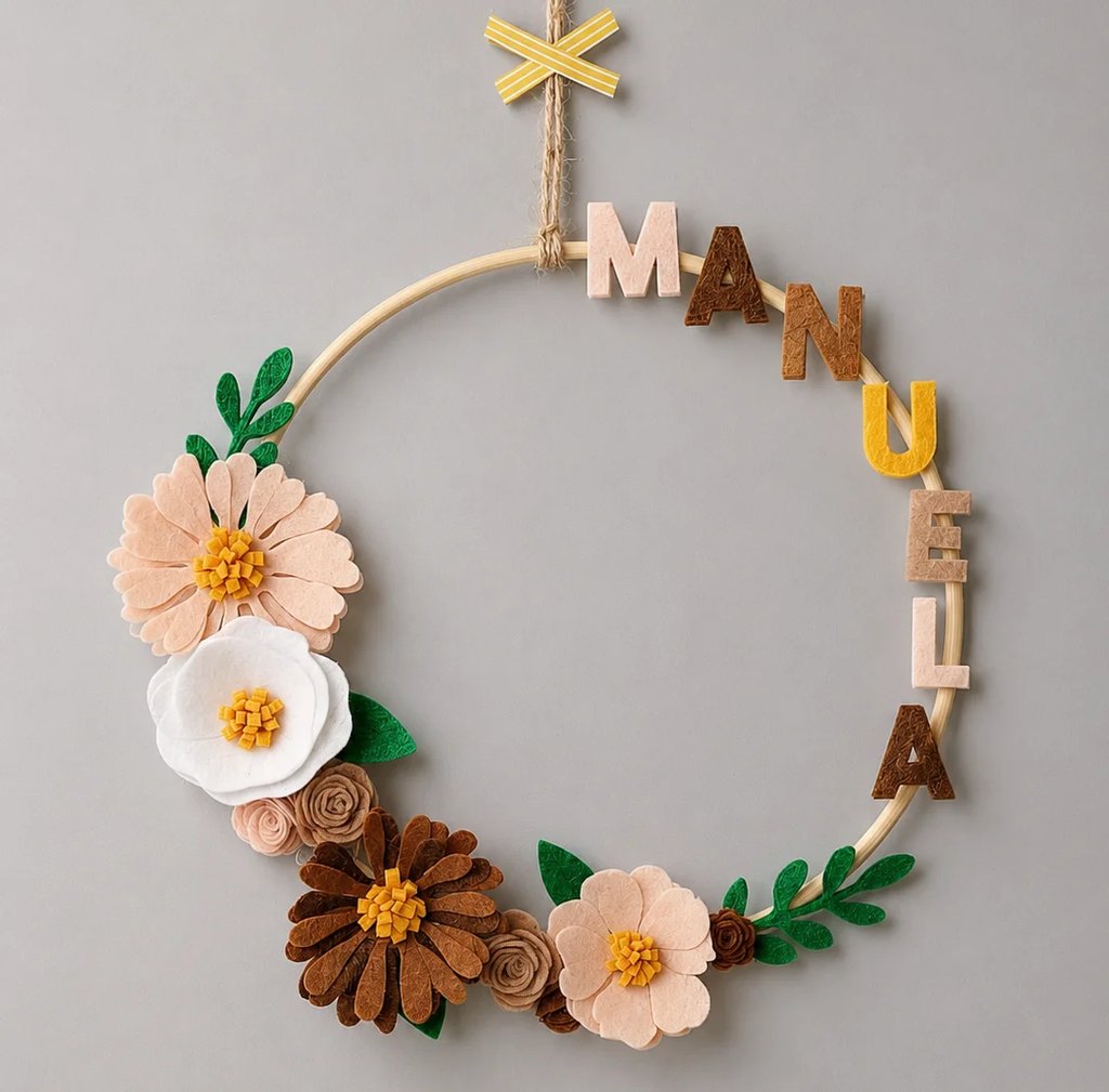 Bastidos personalizado con nombre y flores de fieltro