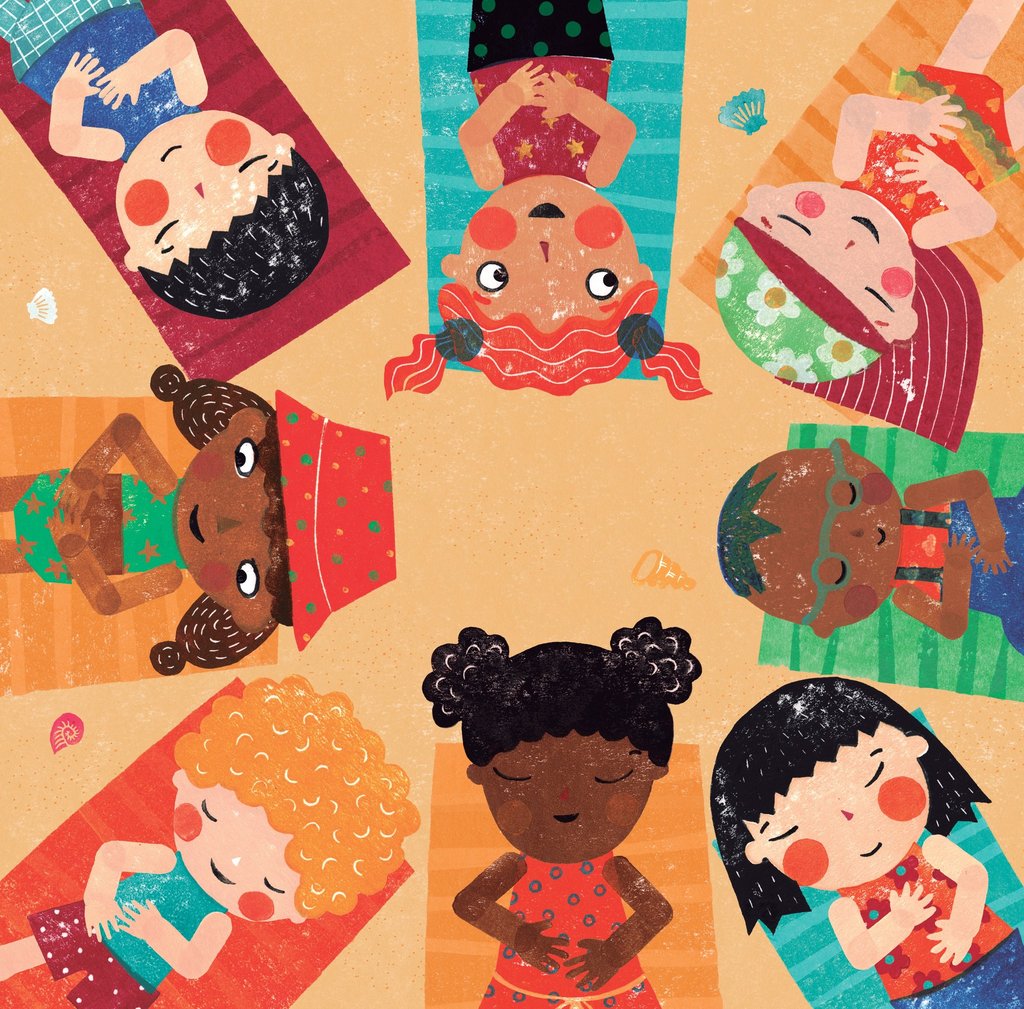 Children’s book illustrator style - stamp warm color kids 