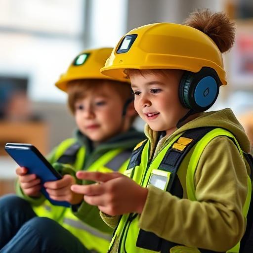 two children wearing safety gear