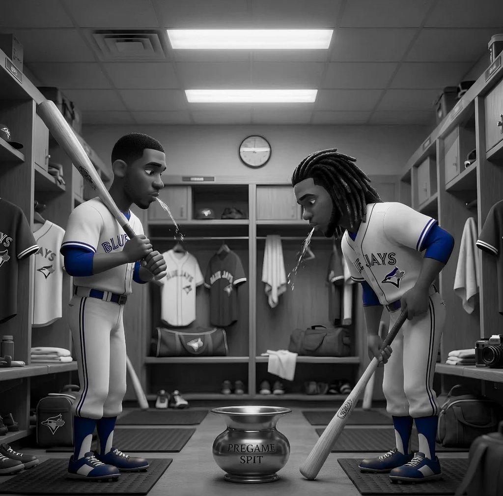 Toronto Blue Jays players spit in ritual pregame spittoon.