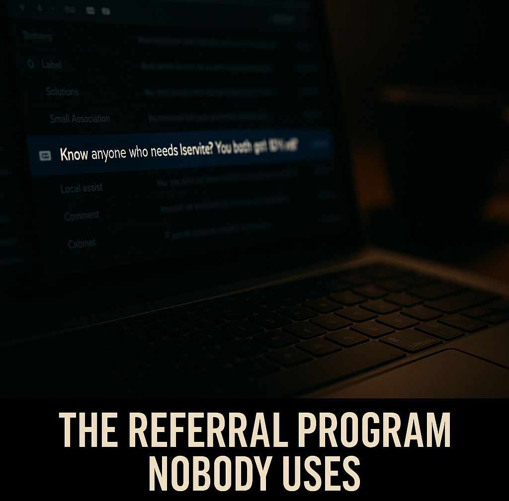 a laptop computer with the words the referral program