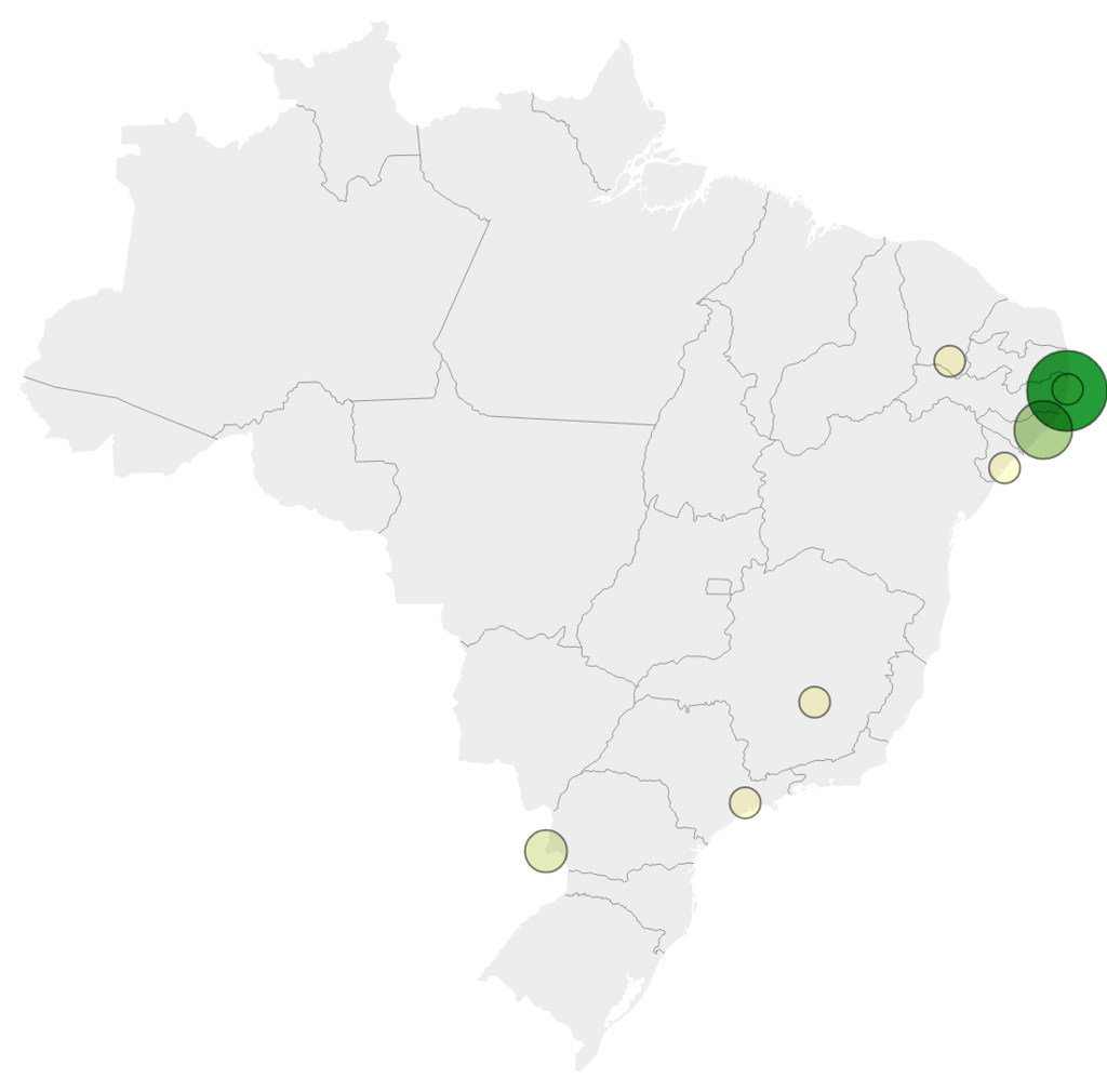 a map of brazil with a green dot on the map