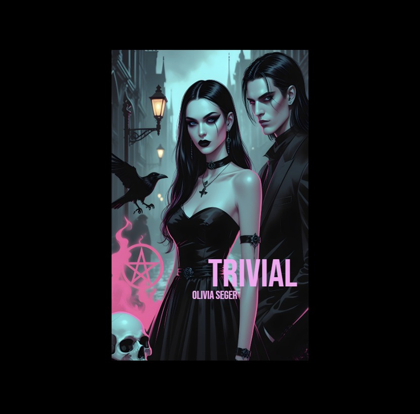 Gothic fantasy book cover for Trivial by Olivia Seger featuring a dark couple, raven, and skull.