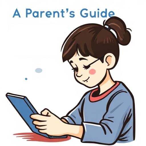 a girl with glasses and a tablet sitting on a table