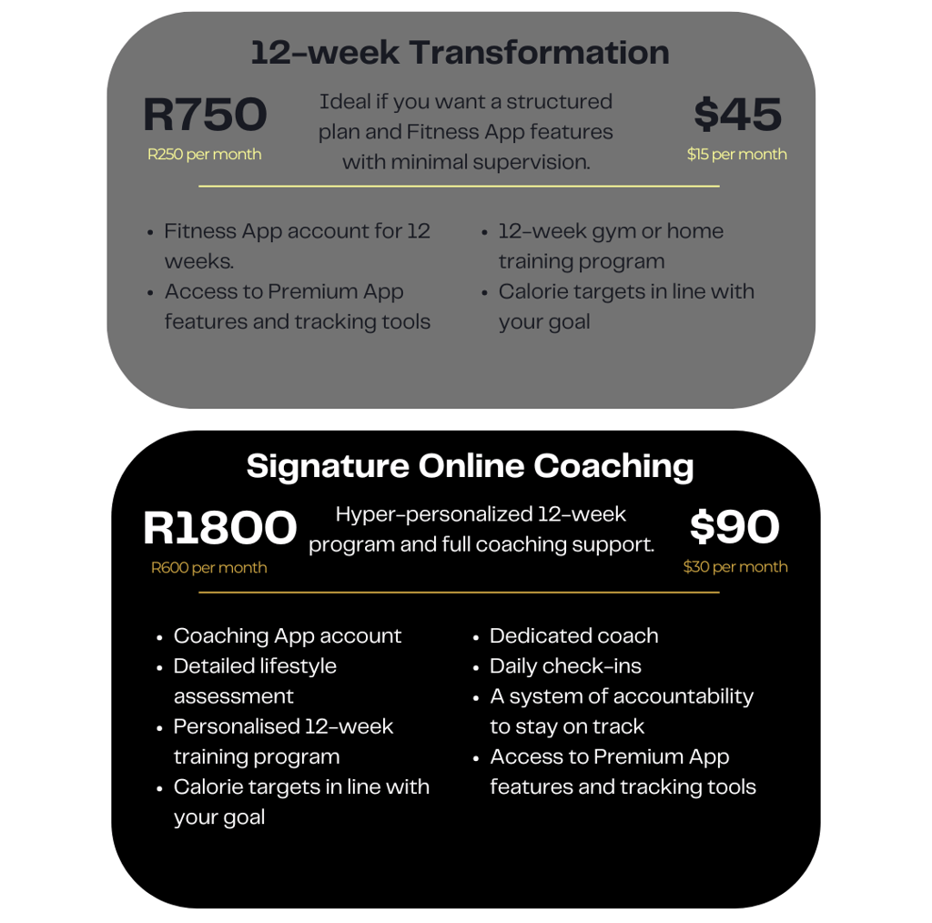 package prices for online personal training