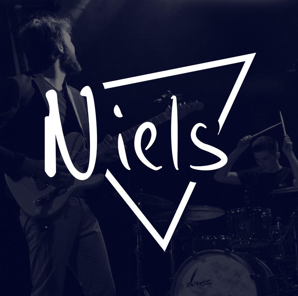 Logo personnalisé Niels avec bande graphique, design réalisé par Marion Guizzardi, directrice artistique, Montpellier.
