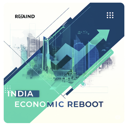 Dynamic Indian economy image with upward financial trend and city skyline.