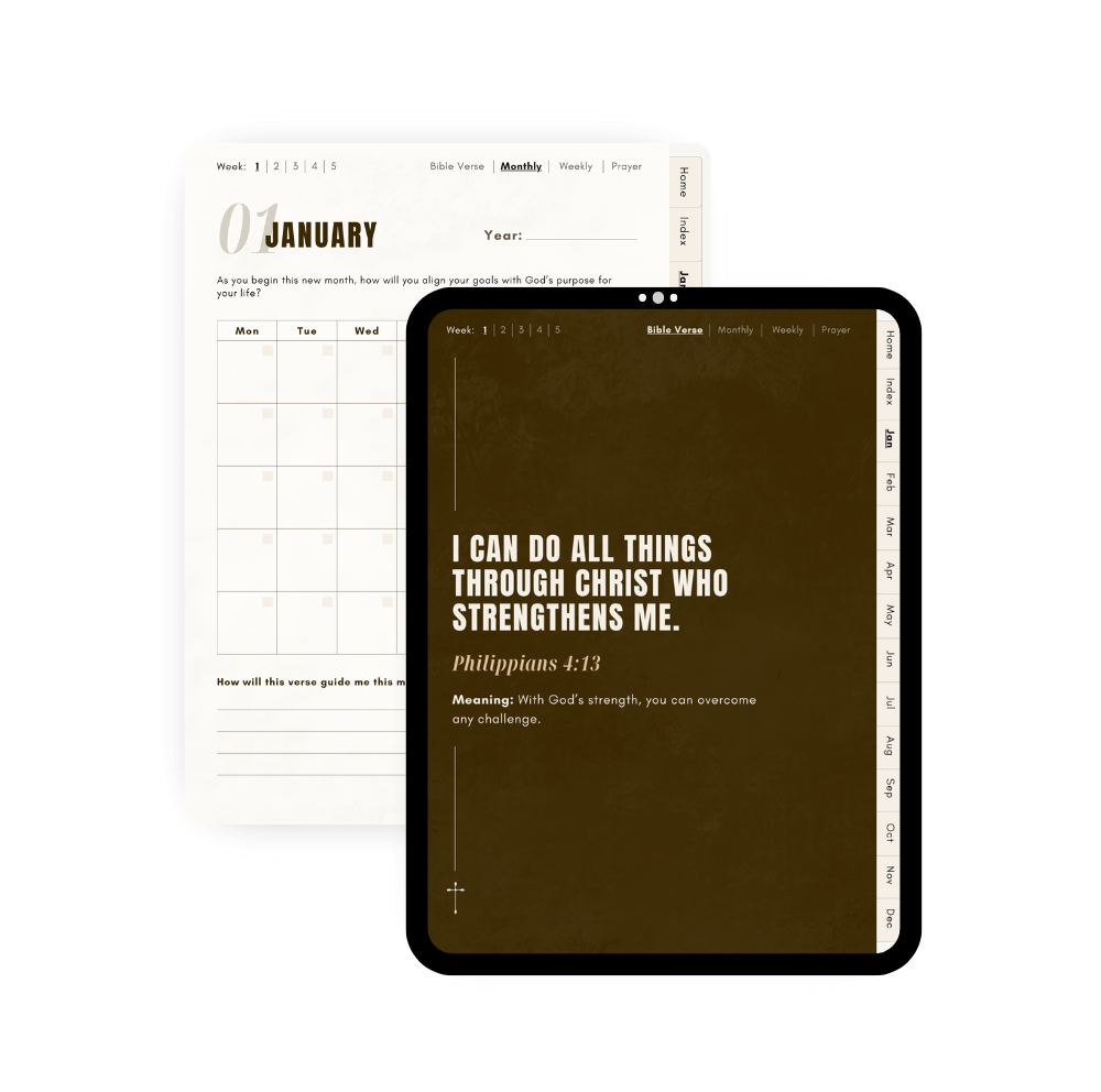 a tablet with a calendar on it and a bible verse on the screen