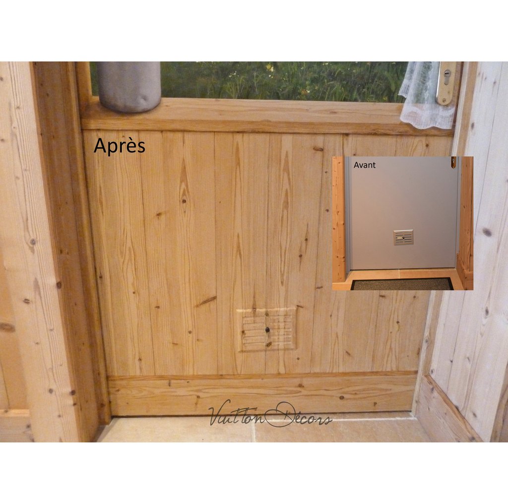 Faux bois peint sur une porte de service pour la masquer, images Avant/Après