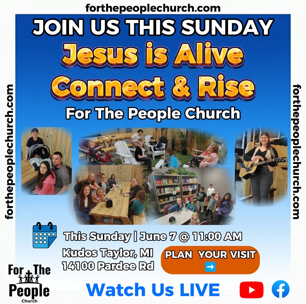 Sunday service event graphic for June 7th showing various church activities along with service times