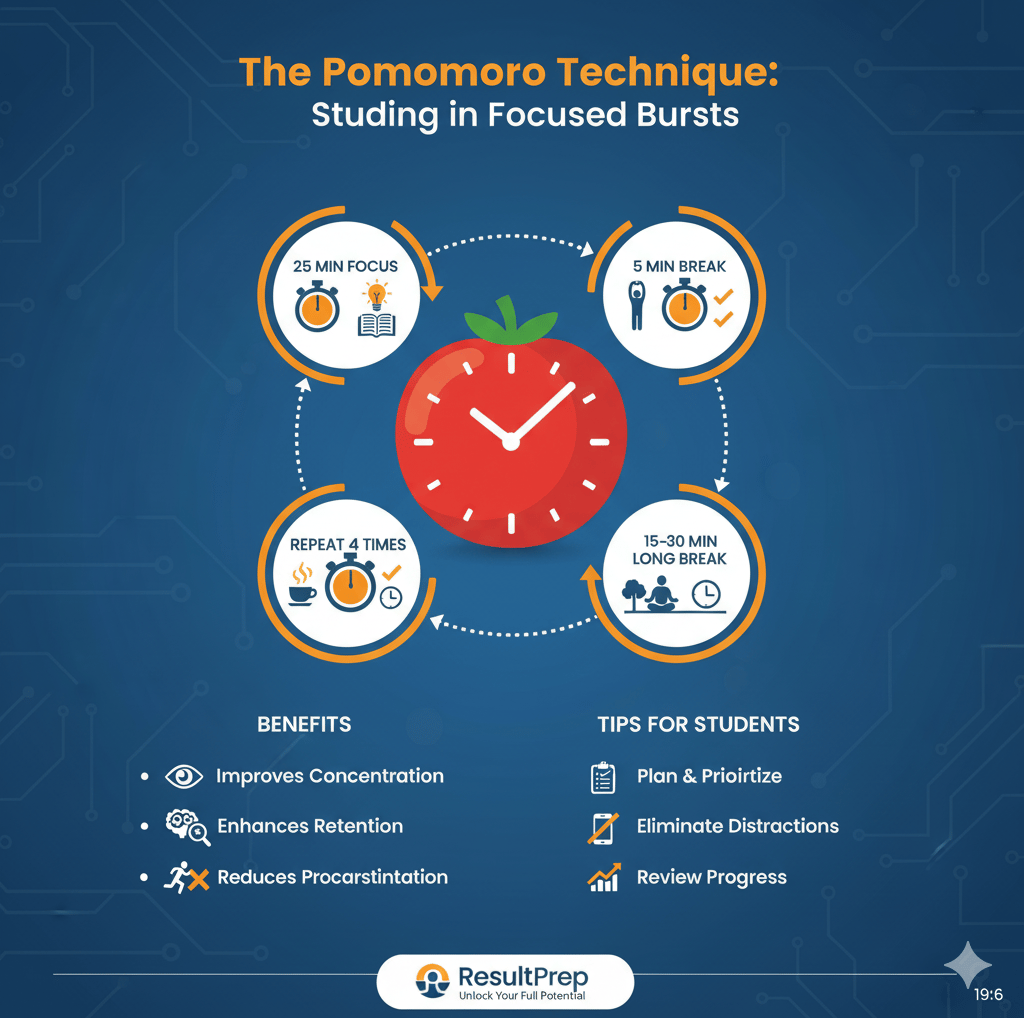A conceptual illustration of the Pomodoro Technique showing a vintage tomato-shaped timer (pomodoro)
