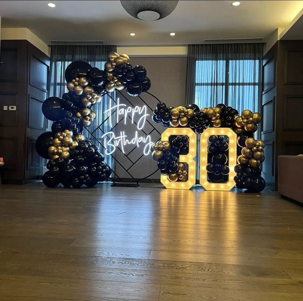 30 balloon backdrop package with happy birthday sign