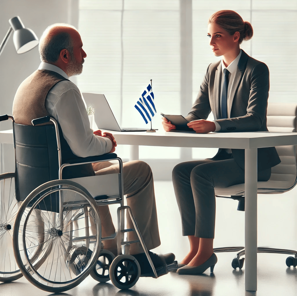 Σύμβουλος σύνταξης εξυπηρετεί άτομο με αναπηρία στο esintaxi.gr