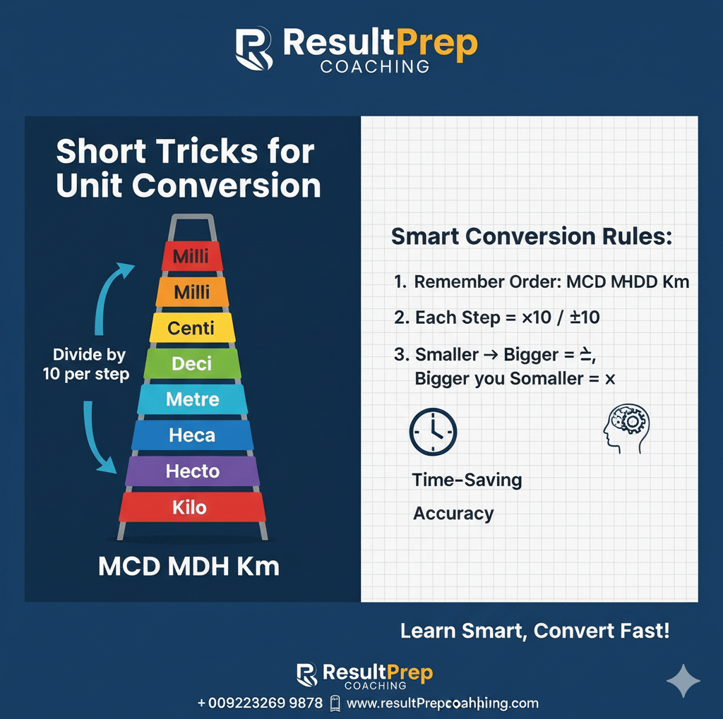 A visual guide for "Short Tricks for Unit Conversion" featuring a ladder diagram to illustrate the u
