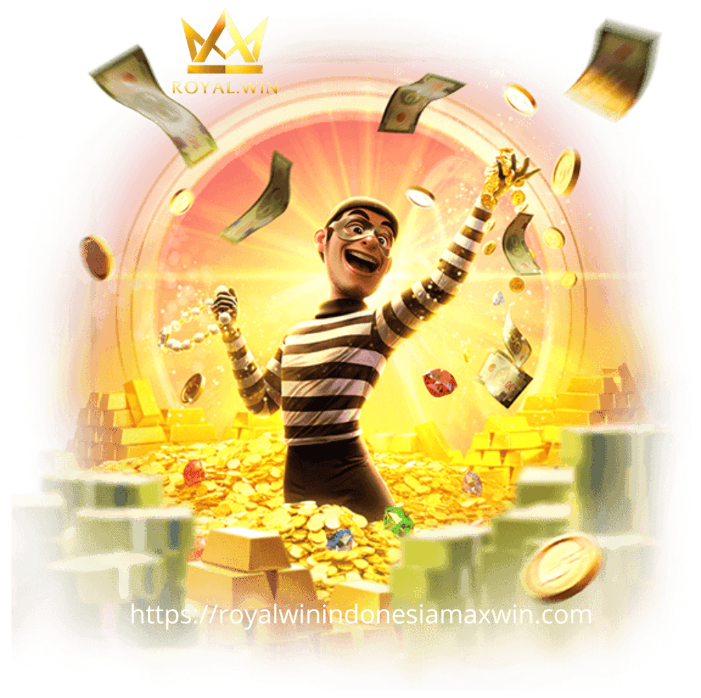 Foto yang menampilkan layar permainan slot online dengan logo 'Royal Win Indonesia Maxwin'