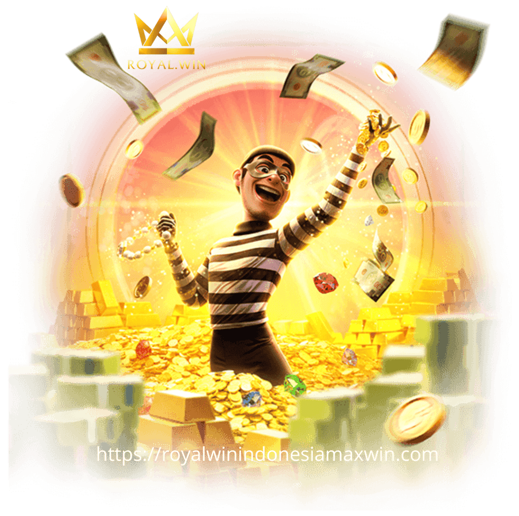 Foto yang menampilkan layar permainan slot online dengan logo 'Royal Win Indonesia Maxwin'