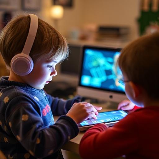 a young child playing with a tablet computer